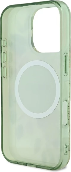Mbështjellës Guess IML Flower & Tonal Circle MagSafe për iPhone 16 Pro, i gjelbër