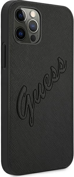 Mbështjellës Guess Saffiano Vintage Script për iPhone 12 Pro Max 6.7", Zi