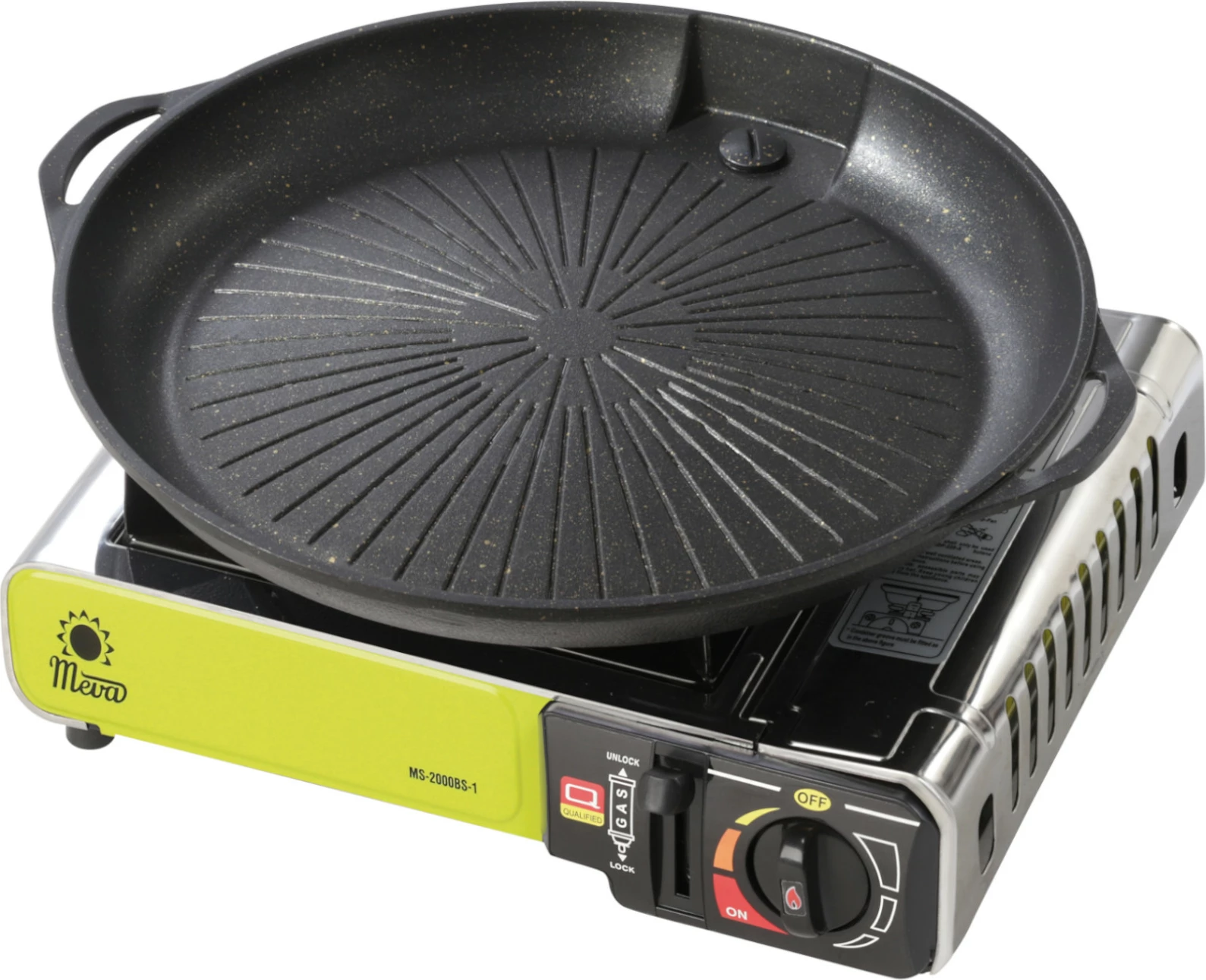 Tigan grili dhe grilë Meva UGP22003 për sobë kampingu, alumini, 385 mm, e zezë