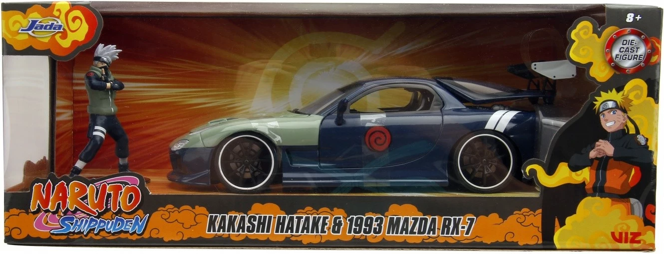 Makine model Jada Toys Mazda RX-7 1:24 me figurë Kakashi Hatake, Naruto Shippuden, Jeshile/Kaltër