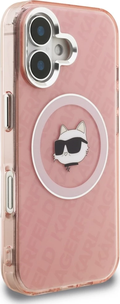 Mbështjellës Karl Lagerfeld IML Choupette Head Logo MagSafe për iPhone 16, TPU/PC hardcase, rozë, me kuti
