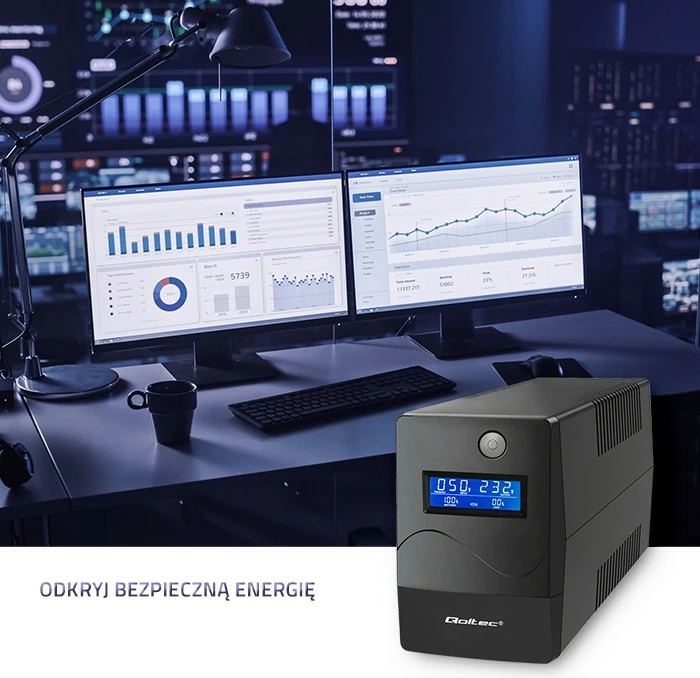 UPS Qoltec Monolith 650VA 360W me LCD, USB, RJ45, i zi