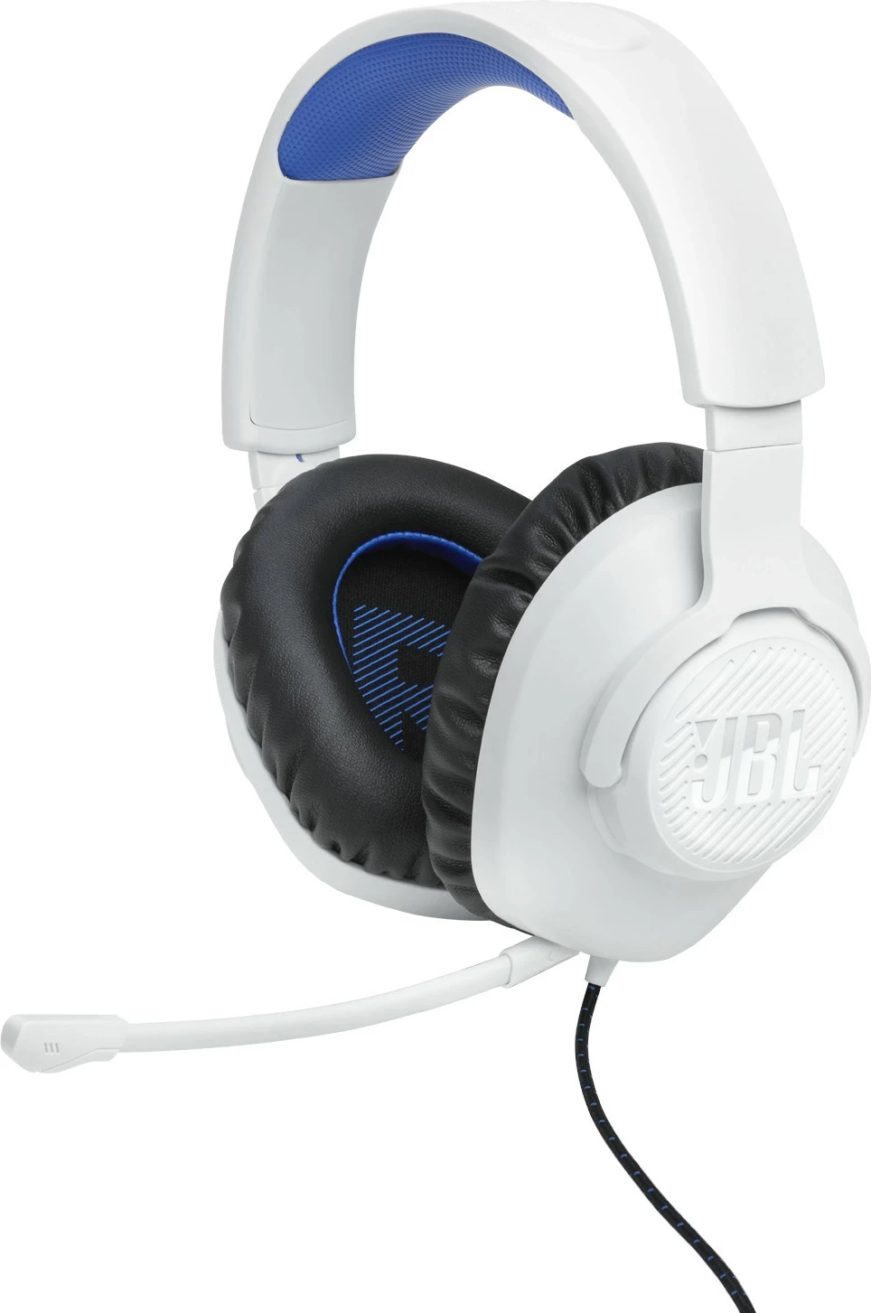 Kufje JBL Quantum 100P PS Edition, me mikrofon të çmontueshëm, over-ear, Bardhë/Kaltër