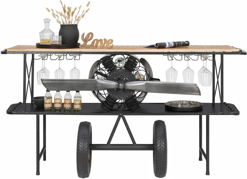 Konsol bar në formë aeroplani, ngjyrë natyrale/zezë, 191x58x91