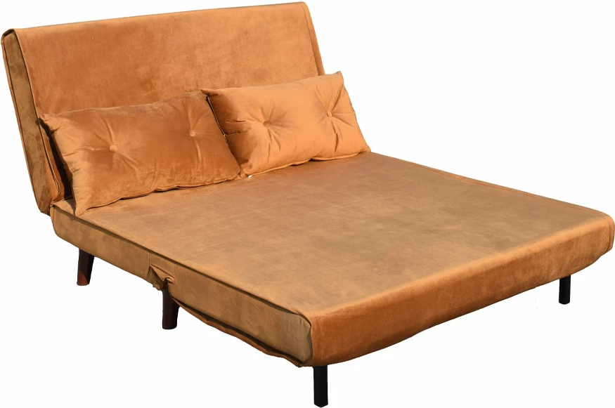 Divan i palosshëm dy vendësh, kadife ngjyrë deve, 121x90x80cm