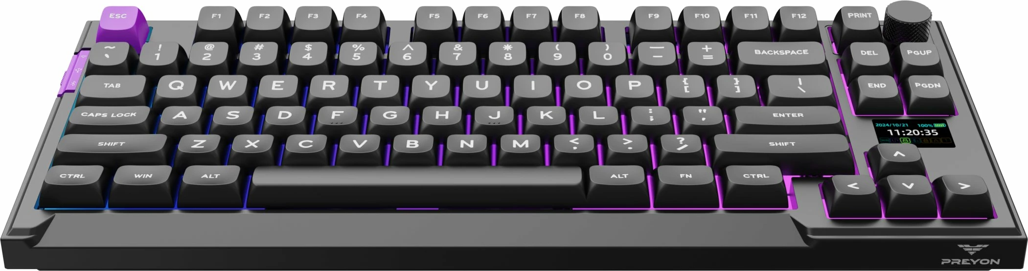 Tastierë mekanike gaming PREYON Silent Claw TKL PSCTB85B, Gateron Brown Pro, RGB, 2.4GHz/Bluetooth/USB, US layout, e zezë
