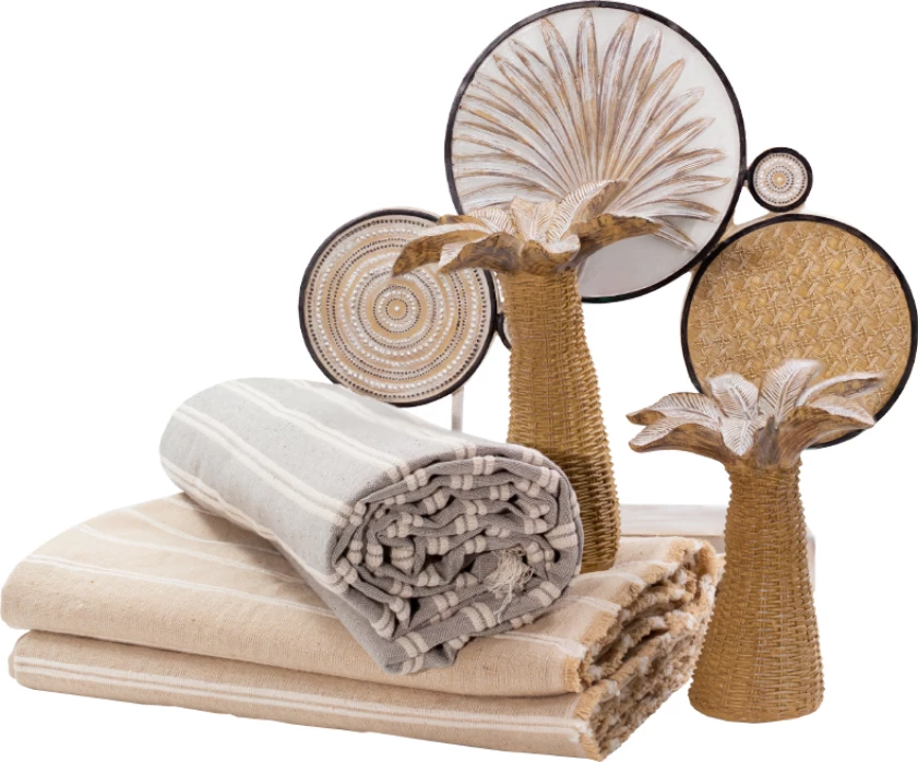 Batanije dekorative AMMOS 2, pambuk, bezhë-bardhë, 150x210cm