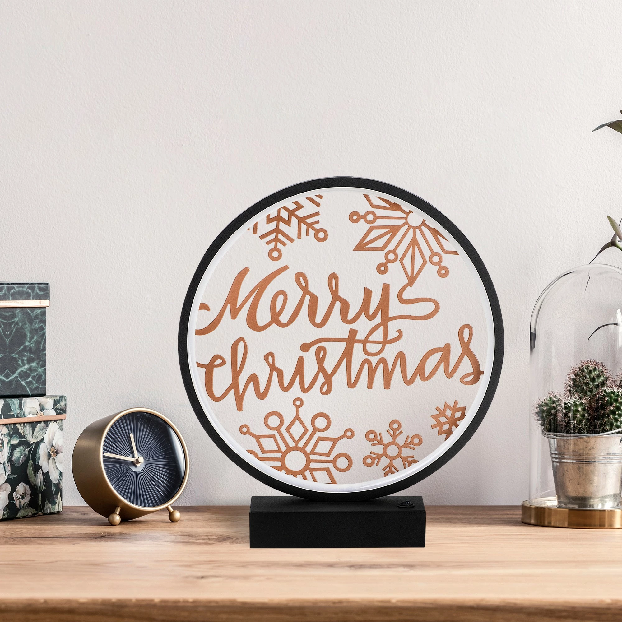 Llambë tavoline dekorative, ngjyrë e zezë dhe bakri, Opviq XMAS5