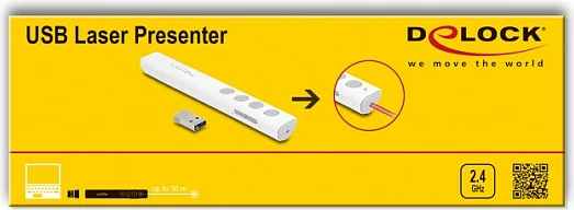 Prezenter me laser DeLOCK USB Laser Presenter, RF 2.4GHz, rreze 30 m, i bardhë