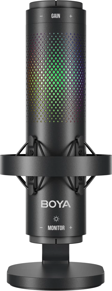 Mikrofon BOYA K9 me kabllo USB-C, 48 kHz 24-bit, RGB, me stendë tavoline dhe pop filter, i zi