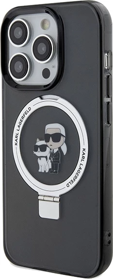 Mbështjellës Karl Lagerfeld Ring Stand Karl&Choupette MagSafe për iPhone 14 Pro Max, i zi