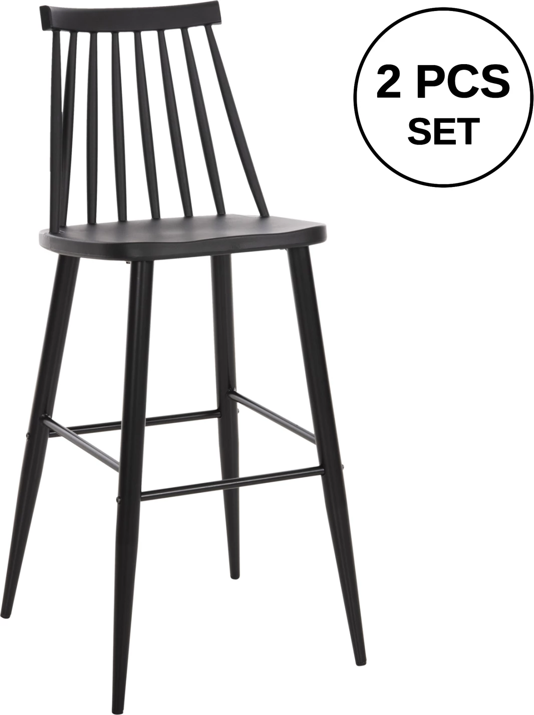 Karrige për bar, vend i lartë, VANESSA FH8459.12, e zezë PP & këmbë metalike të zeza, 47x48,5x107H cm., set prej 2 copë