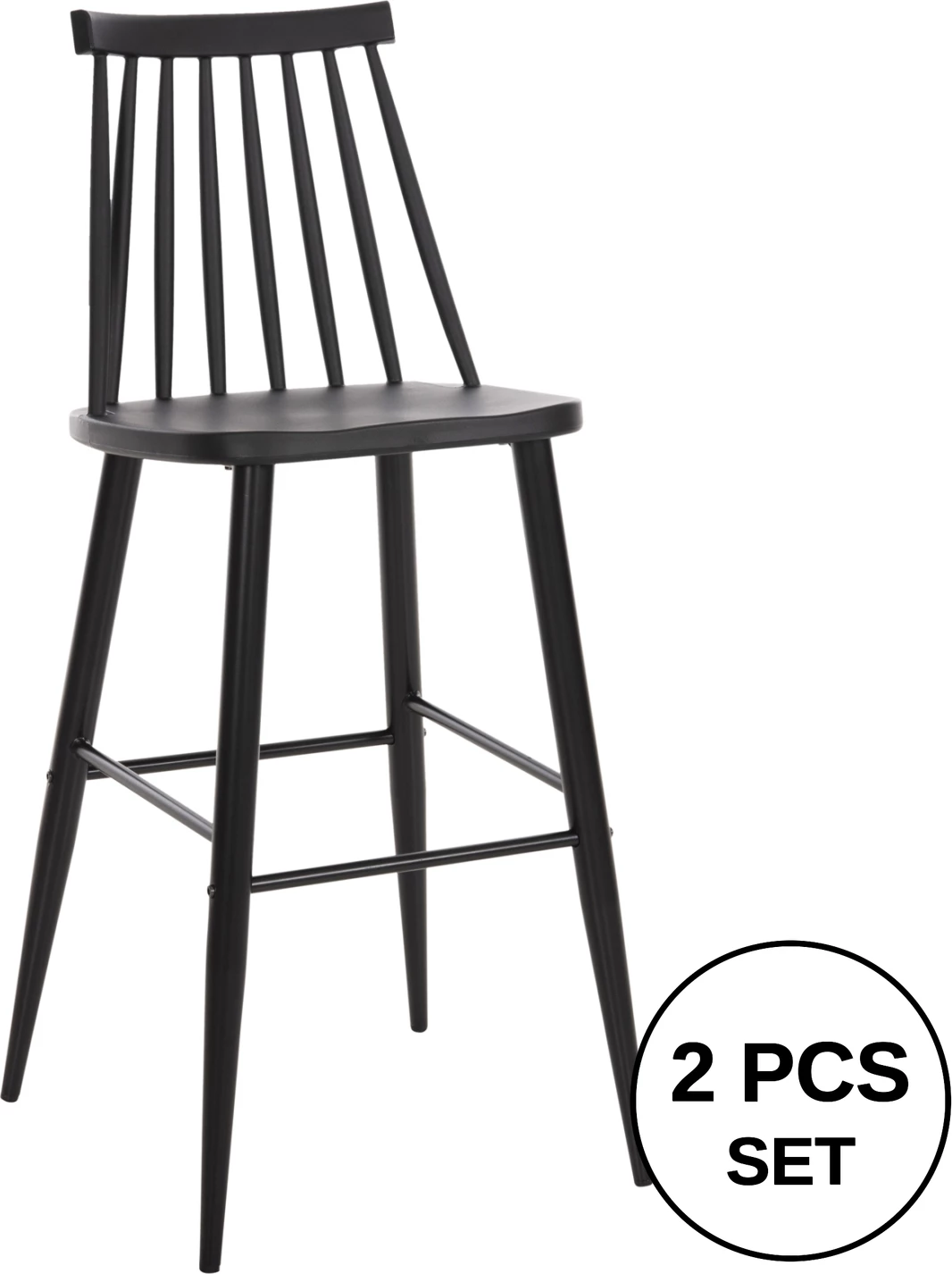 Karrige për bar, vend i lartë, VANESSA FH8459.12, e zezë PP & këmbë metalike të zeza, 47x48,5x107H cm., set prej 2 copë