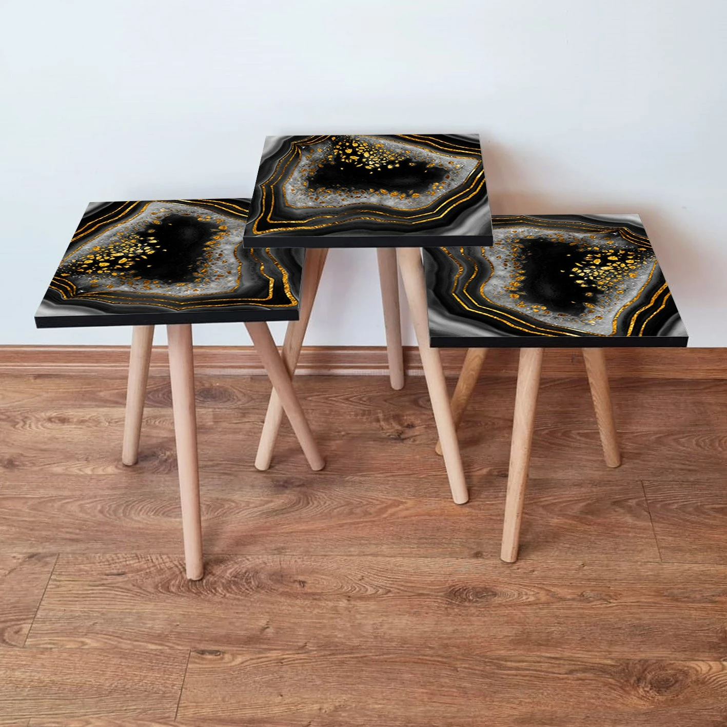 Set tavolinash ndihmëse të vendosshme (3 copë), Skye Decor, 3Shp76, e zezë