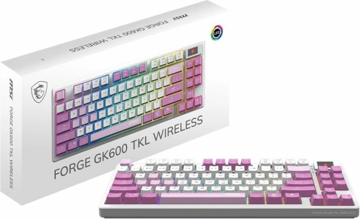 Tastierë gaming MSI GK600 TKL W Violet, e bardhë/rozë/vjollcë