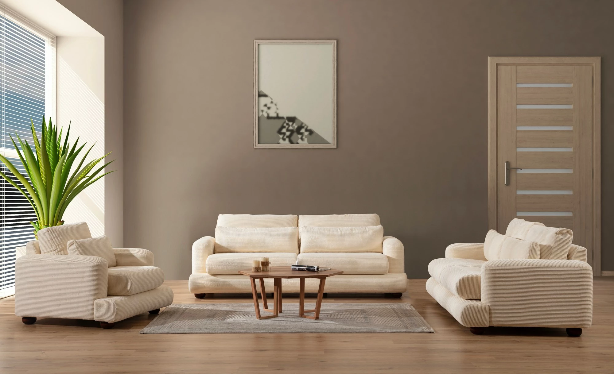 Divan treshe Atelier del Sofa, River, bezhë
