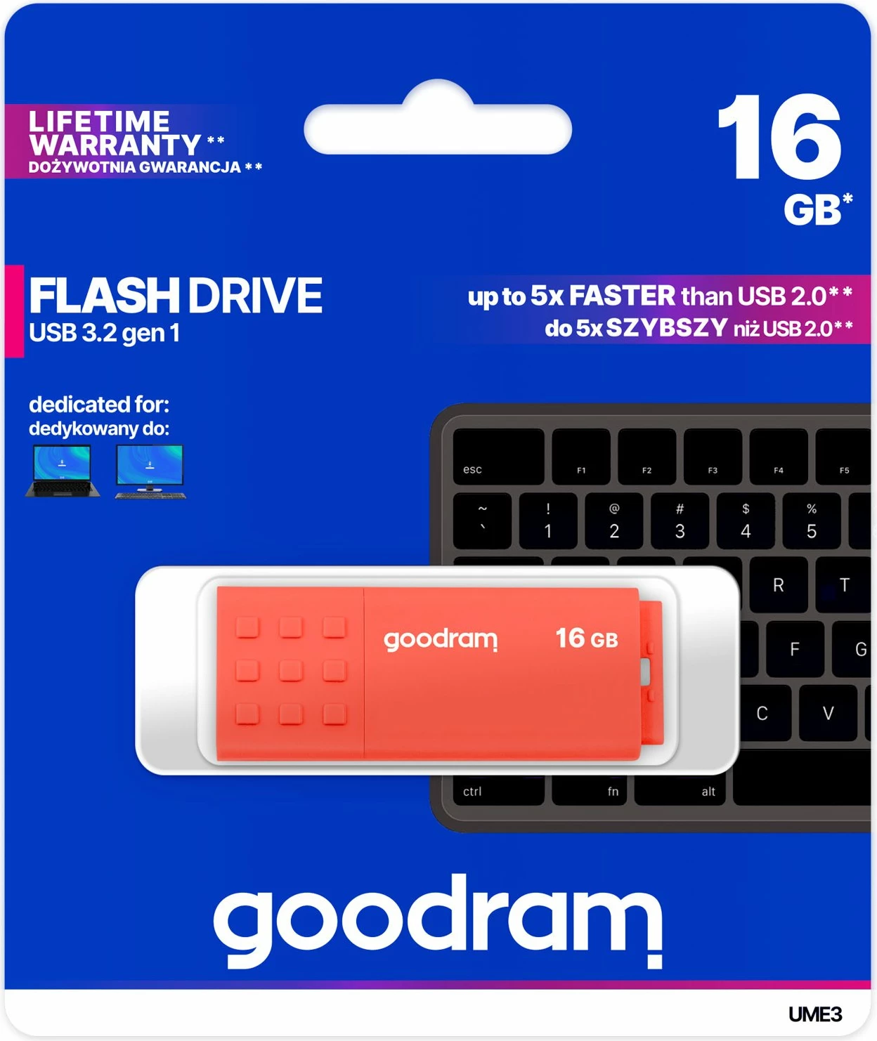 Pendrive GoodRam UME3 16 GB USB 3.2 Gen 1 portokalli