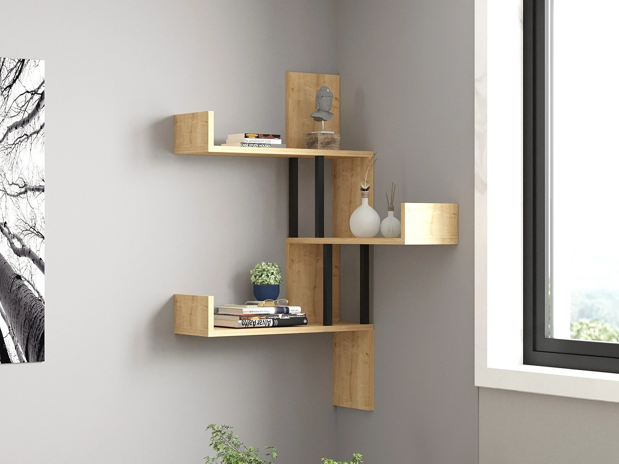 Raft muri Hanah Home, Bombe, ngjyrë lisi Sapphire Oak