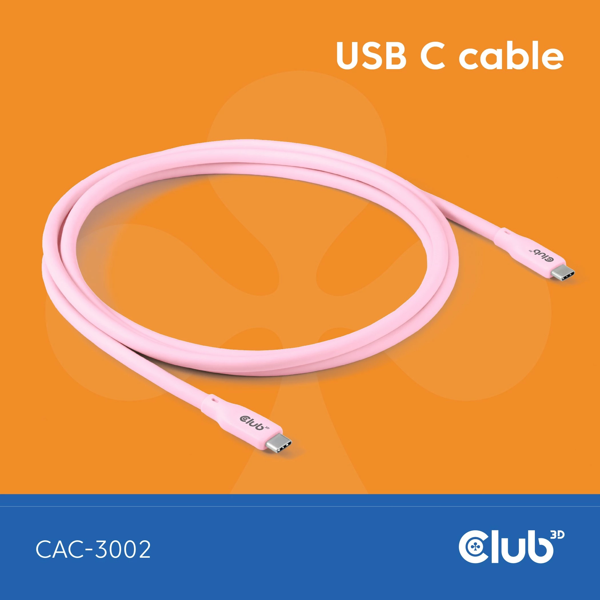 Kabllo USB-C Club3D CAC-3002, 2m, 240W, 20Gbps, rozë