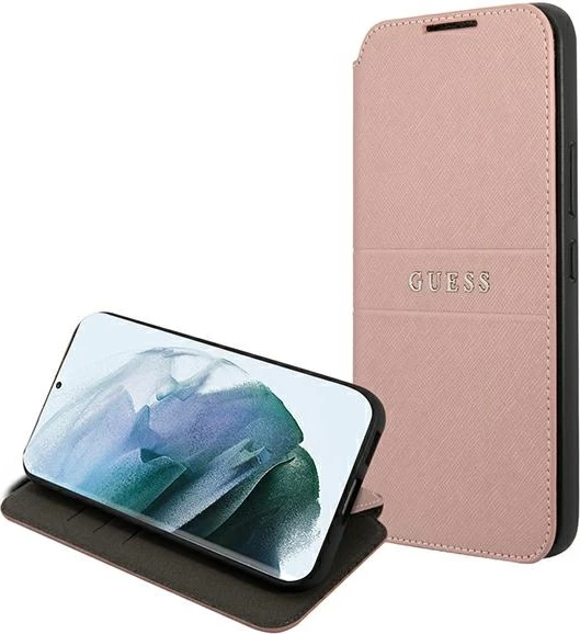 Mbështjellës Guess Saffiano Stripes për Samsung Galaxy S22+, rozë