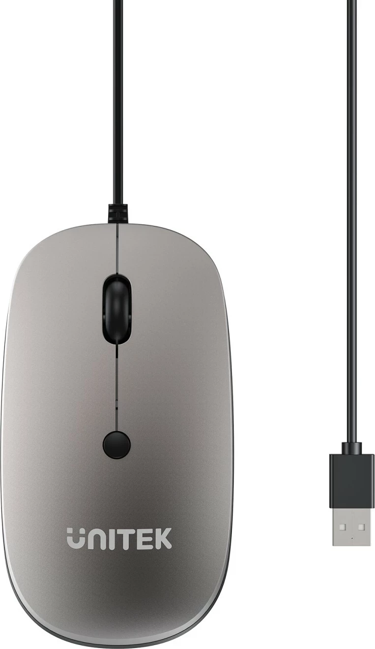 Maus Unitek SlimTrack, USB, me kabllo, 1600 DPI, gri