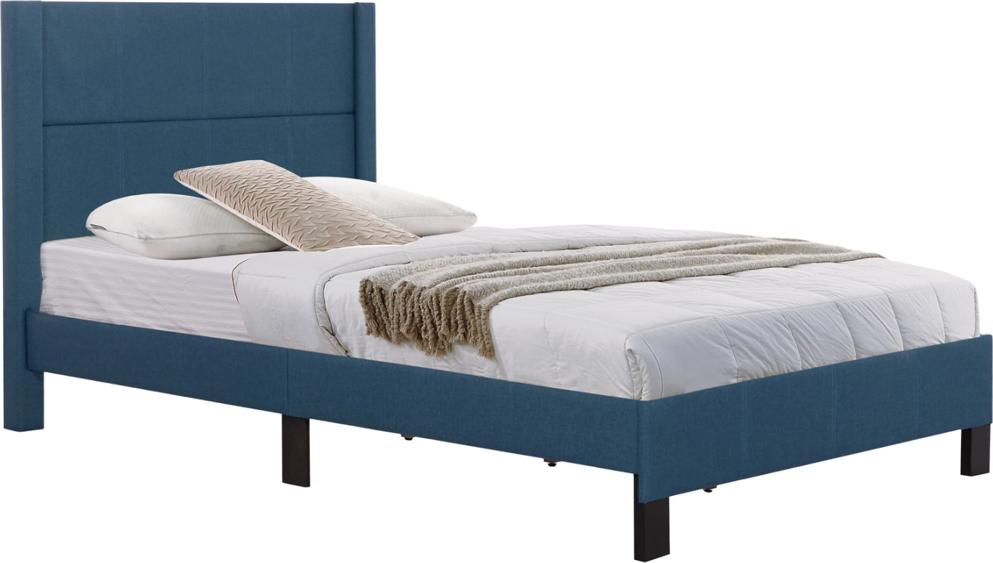 Krevat njësh TRILLOP, stof blu, FH667.14, për dyshek 120x200cm