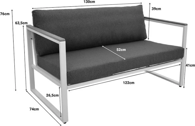 Divan dyvendësh Aurelio, metalik, ngjyrë e bardhë, jastëkë antracit, 130x74x63cm