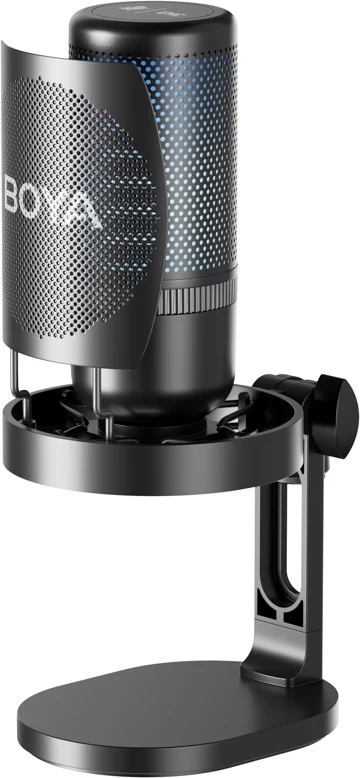 Mikrofon BOYA K3 me kabllo USB-C, 48 kHz/16-bit, superkardioid, RGB, me stativ tavoline & pop filter, i zi