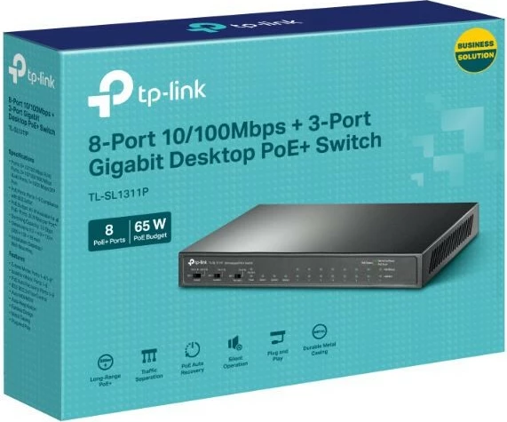 Switch TP-LINK TL-SL1311P, 8 porta PoE+, 2 porta gigabit, 1 portë SFP, Desktop