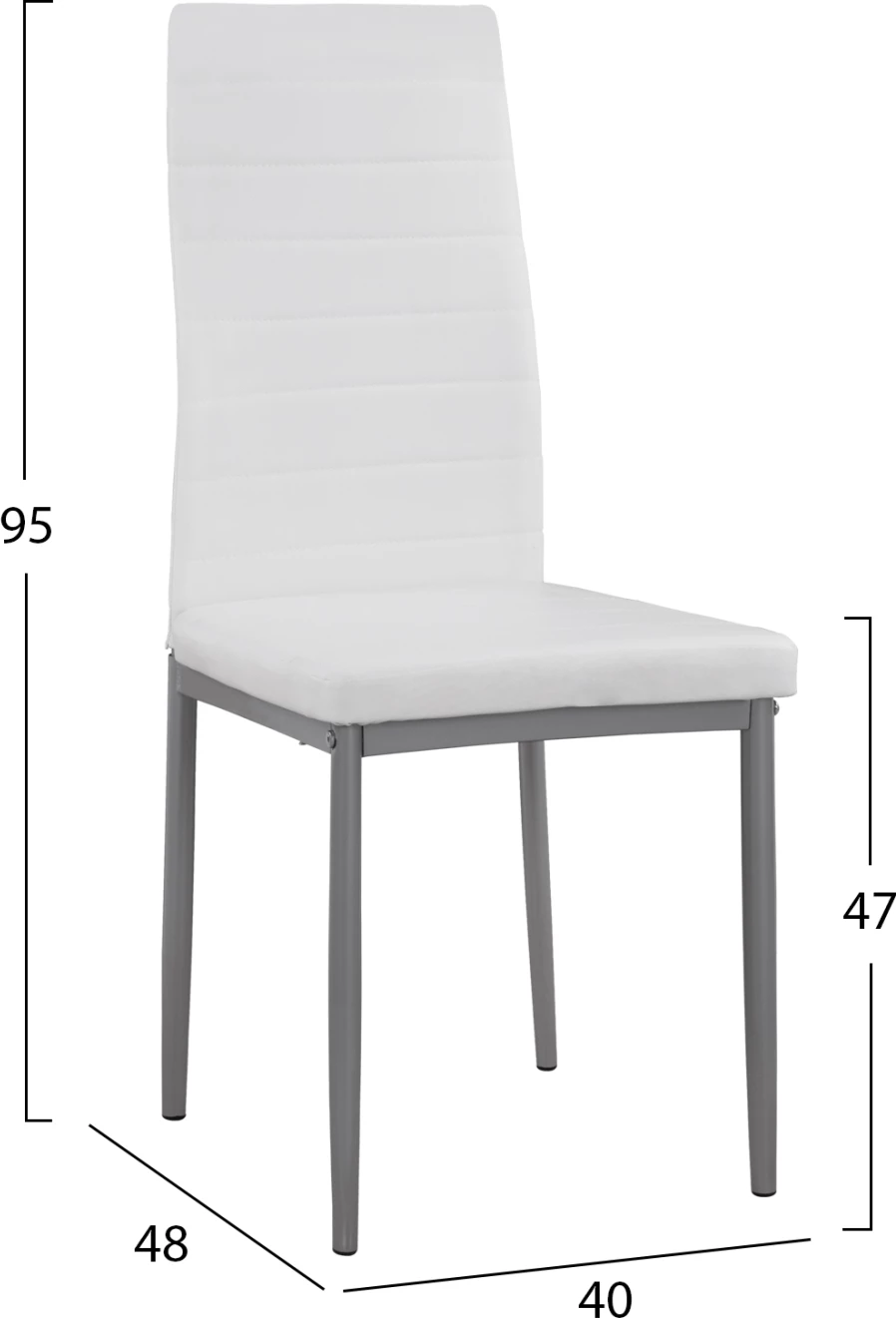 Karrige metalike Lady FH0037.11, kornizë metalike e bardhë PU K/D, 40x48x95 cm, set prej 4 copash