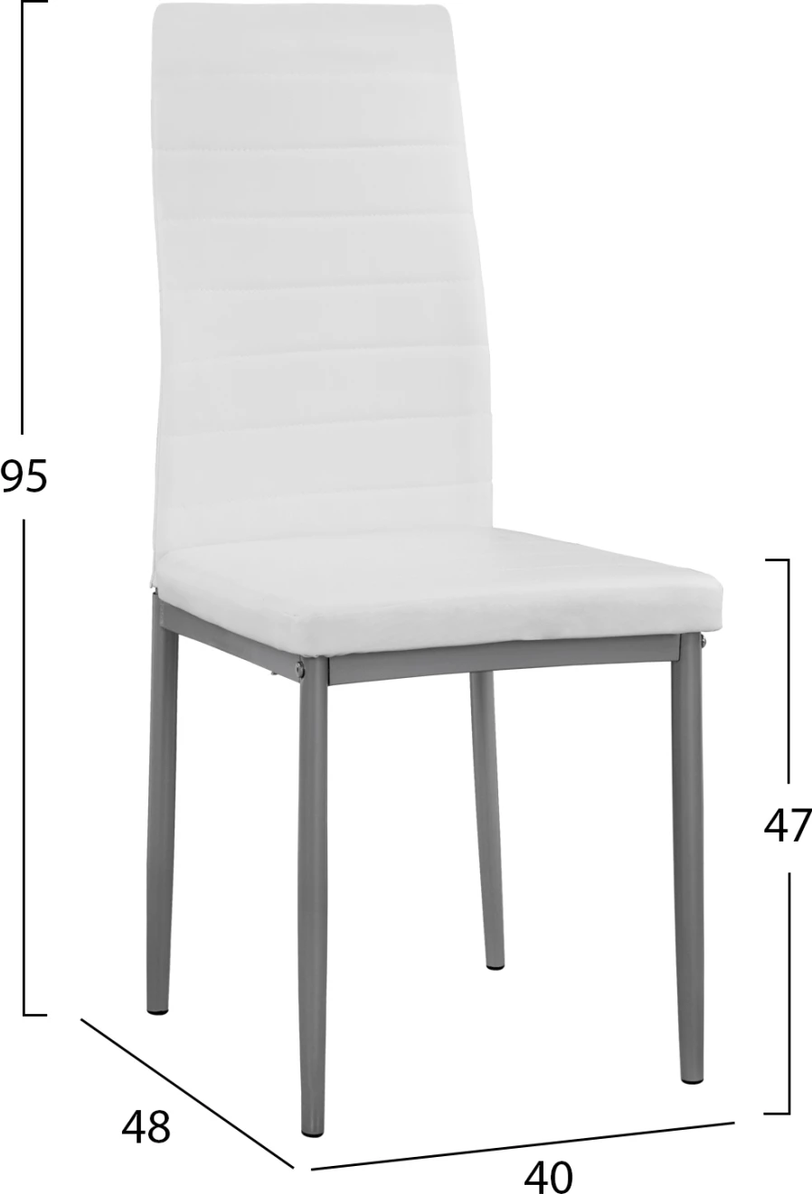 Karrige metalike Lady FH0037.11, kornizë metalike e bardhë PU K/D, 40x48x95 cm, set prej 4 copash