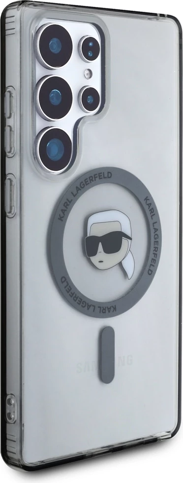 Mbështjellës Karl Lagerfeld Button Karl Head Printed Logo MagSafe për Samsung Galaxy S25 Ultra, i zi