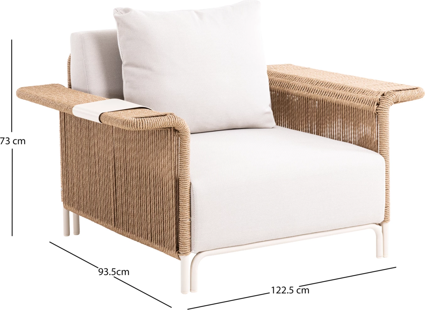 Fotel lounge Aurora, alumin i bardhë, jastëkë bezhë, 122.5x93.5x73cm