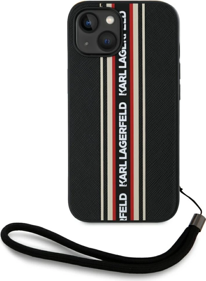 Mbështjellës Karl Lagerfeld Saffiano Athleisure Stripes Cord për iPhone 15, Kuq