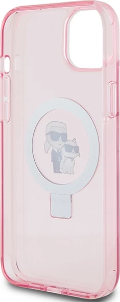 Mbështjellës Karl Lagerfeld Ring Stand Karl&Choupette MagSafe për iPhone 15 Plus, rozë