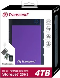 Hard disk i jashtëm Transcend StoreJet 25H3, 4TB, 2.5", USB 3.2 Gen 1, Zi, Vjollcë