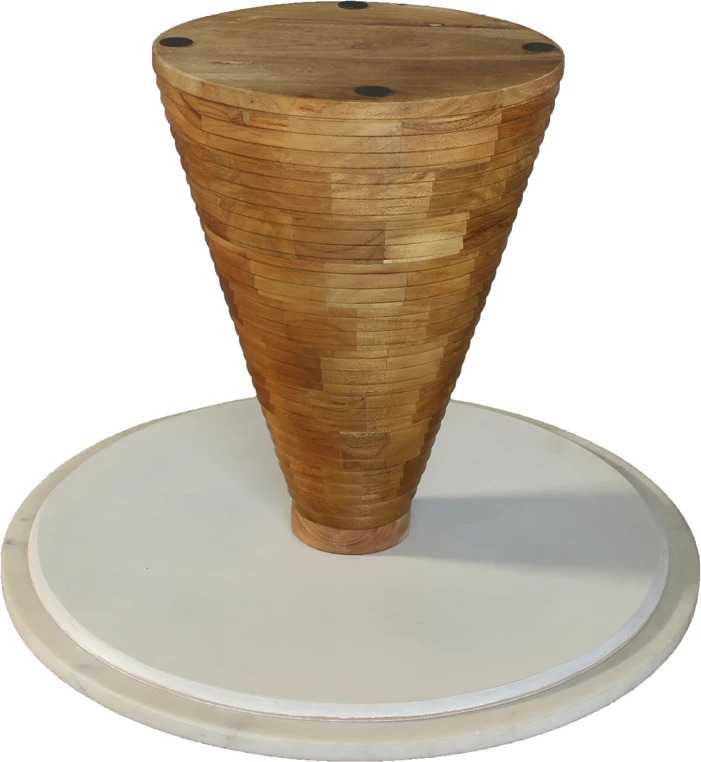 Tavolinë anësore Savoa, mermer i bardhë, dru akacie, 60x60x45