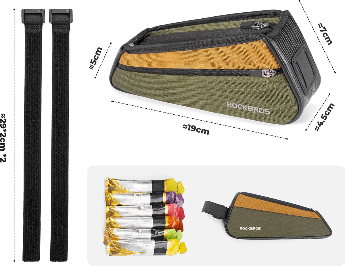 Çantë top tube për biçikletë Rockbros 088 0.25L, gjelbër/portokalli