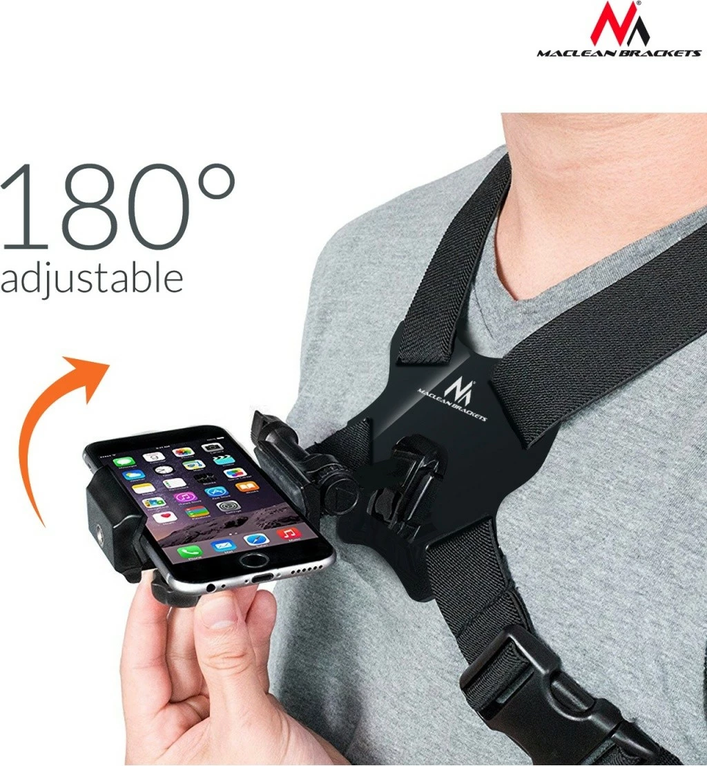 Rrip sportiv Maclean MC-773 për telefon, kamera, GoPro, i zi