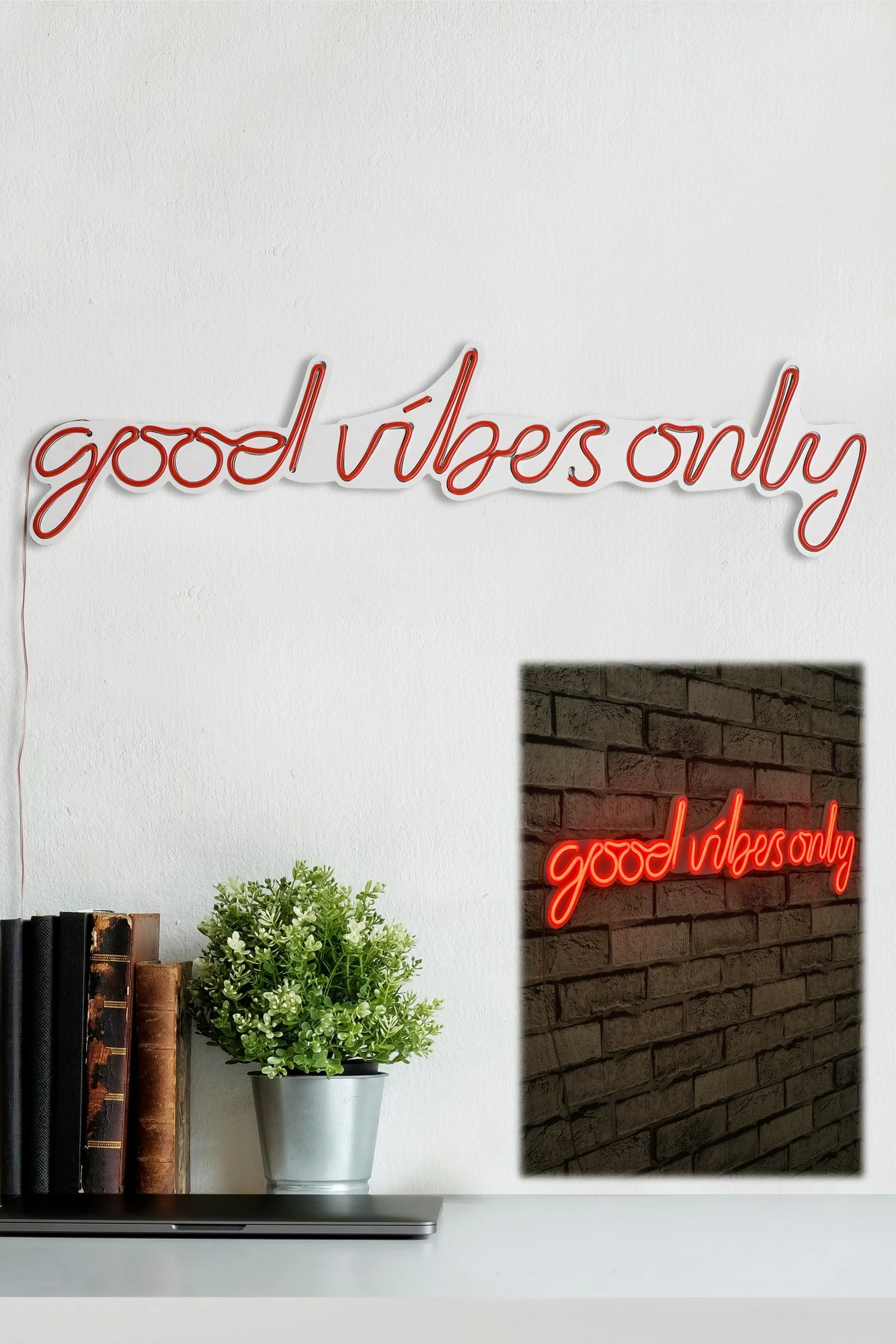 Dekorim plastik LED, Good Vibes Only, ngjyrë e kuqe