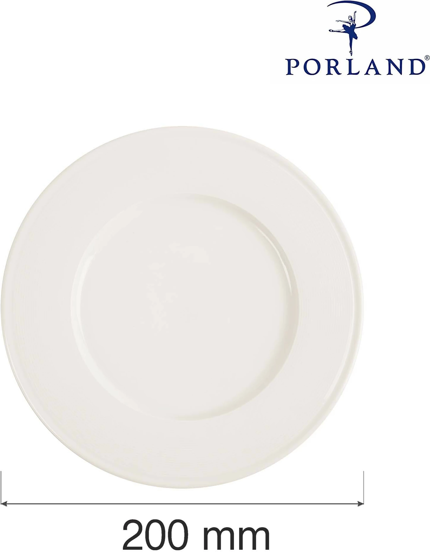 Pjatë e sheshtë porcelani Porland Line Ø200 mm, krem, set 6 copë