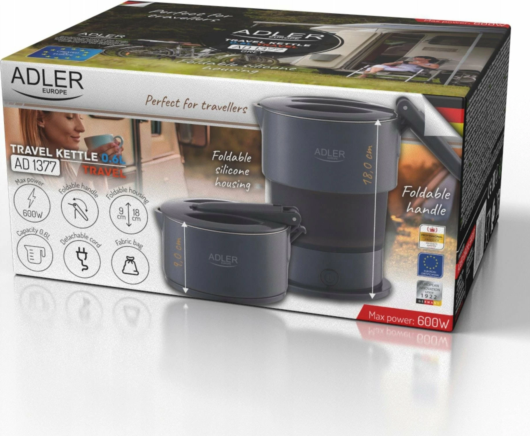 Çajnik elektrik Adler AD 1377 0.6 L i palosshëm silikoni, gri