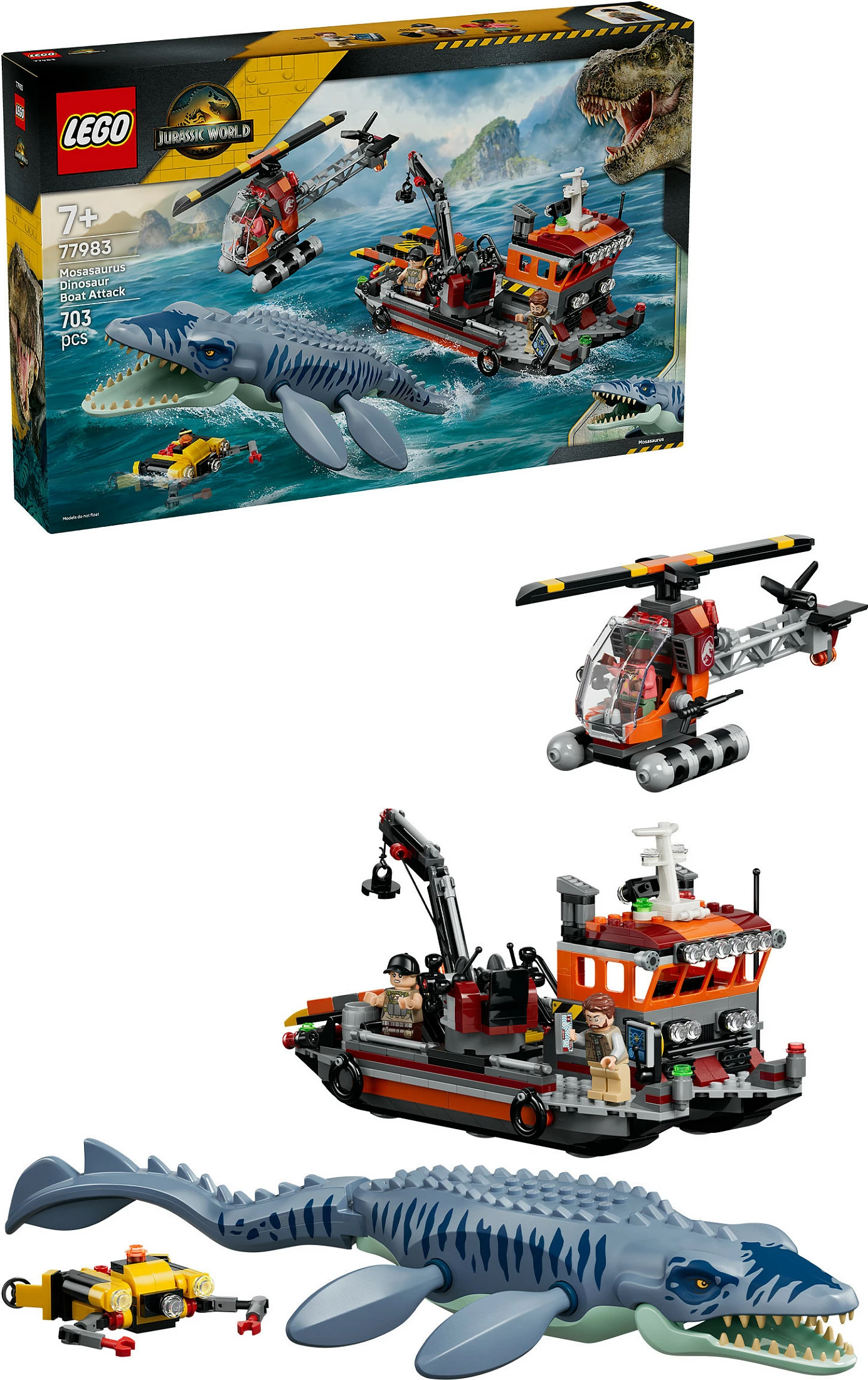 Set LEGO Jurassic World 77983 Mosasaurus Boat Attack, 703 copë