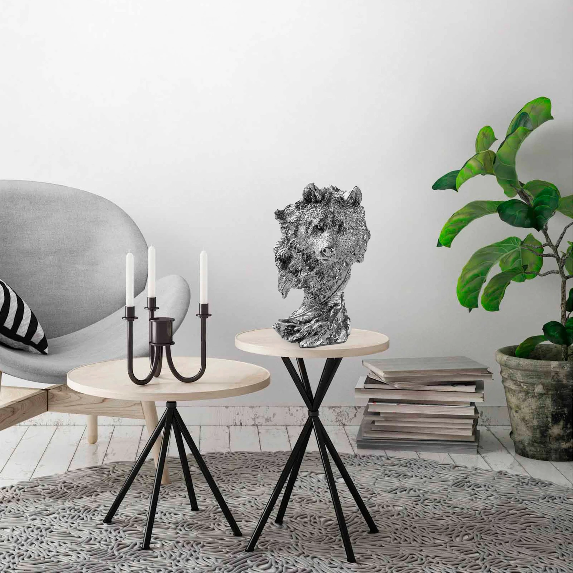 Objekt dekorativ Aberto Design, ujk, ngjyrë argjendi