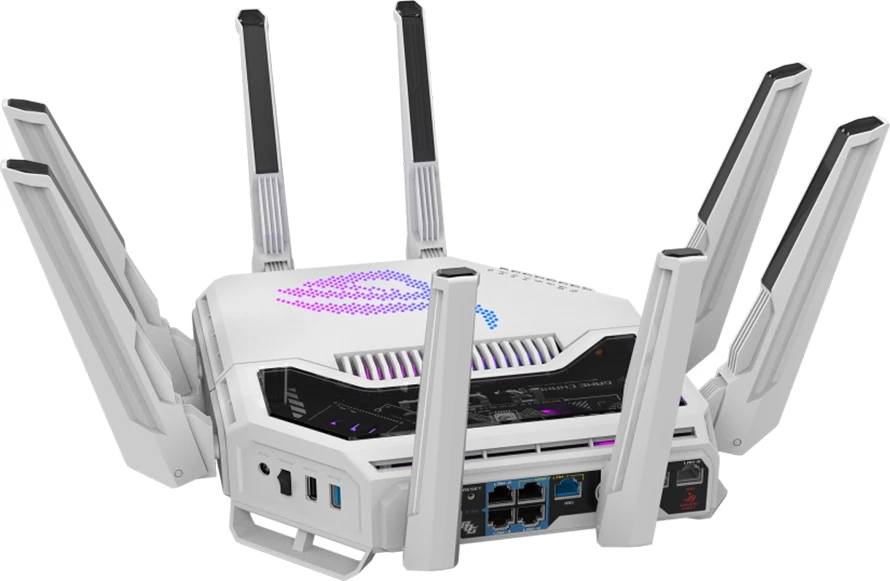 Router gaming ASUS ROG Rapture GT-BE19000AI Tri-band WiFi 7, 2x 10G, 4GB RAM, 32GB flash, i bardhë