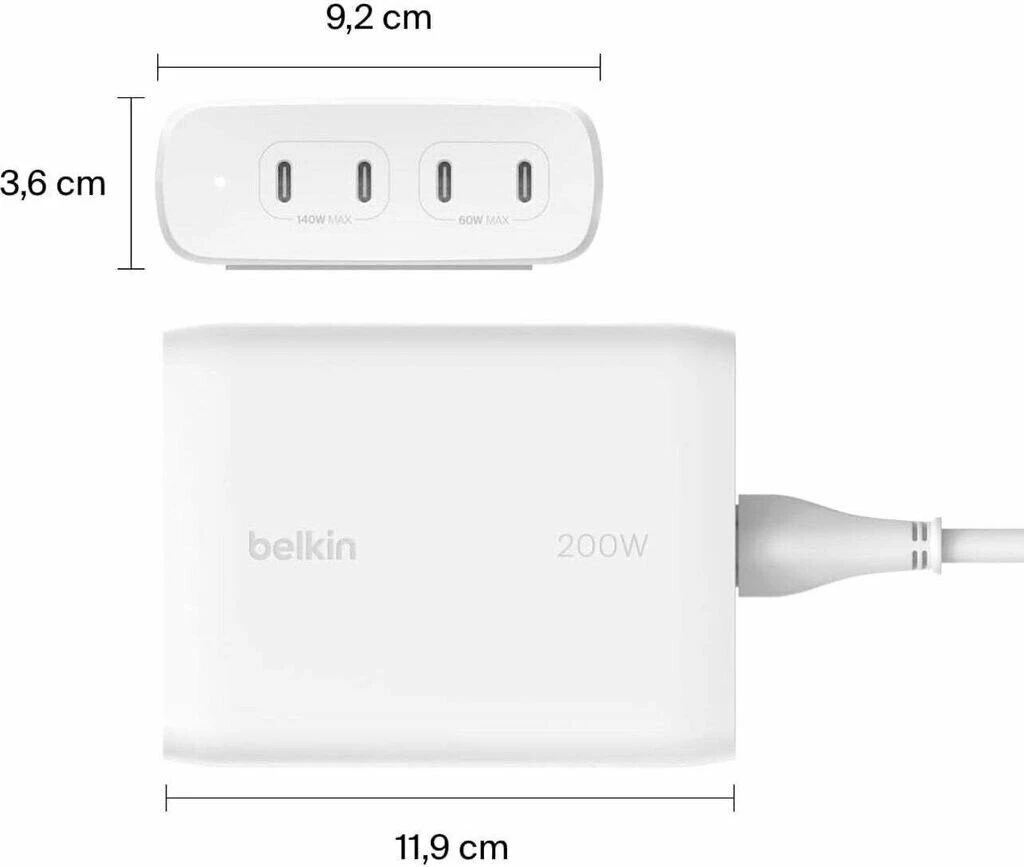 Belkin BOOST CHARGE PRO 200W 4-Port USB-C GaN Charger - White