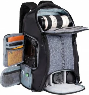 Çantë shpine për kamerë K&F Concept Camera Backpack 25L, për laptop 15.6\", 840D e papërshkueshme nga uji, me mbulesë shiu, gri