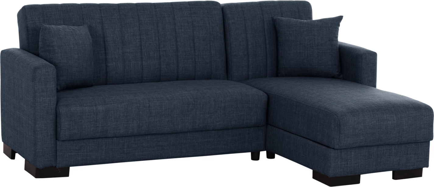 Divan qoshe me shtrat GHUFRAN FH3244.07, i kthyeshëm me hapësirë magazinimi, pëlhurë blu, 200x133x77 cm