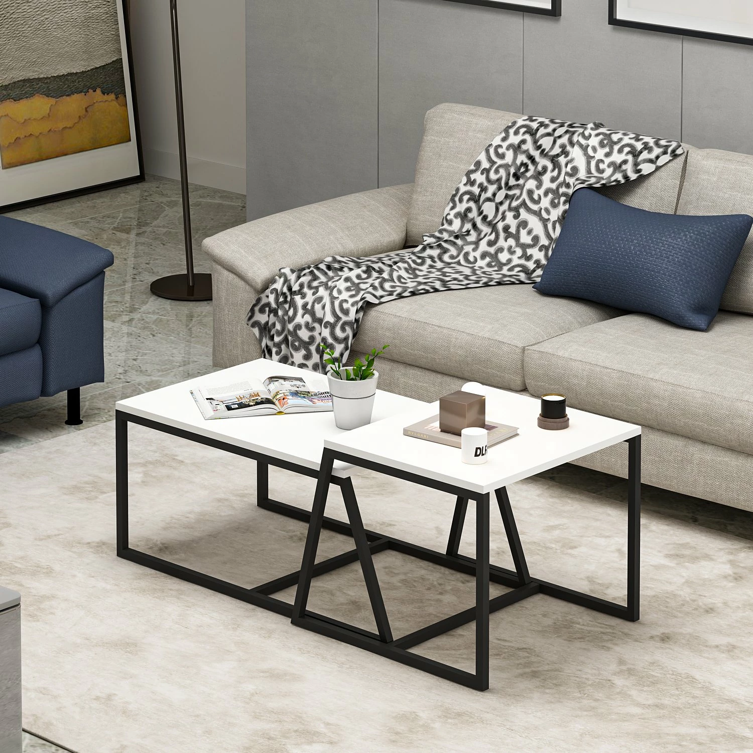 Tavolinë kafeje Hanah Home, minimaliste, e bardhë