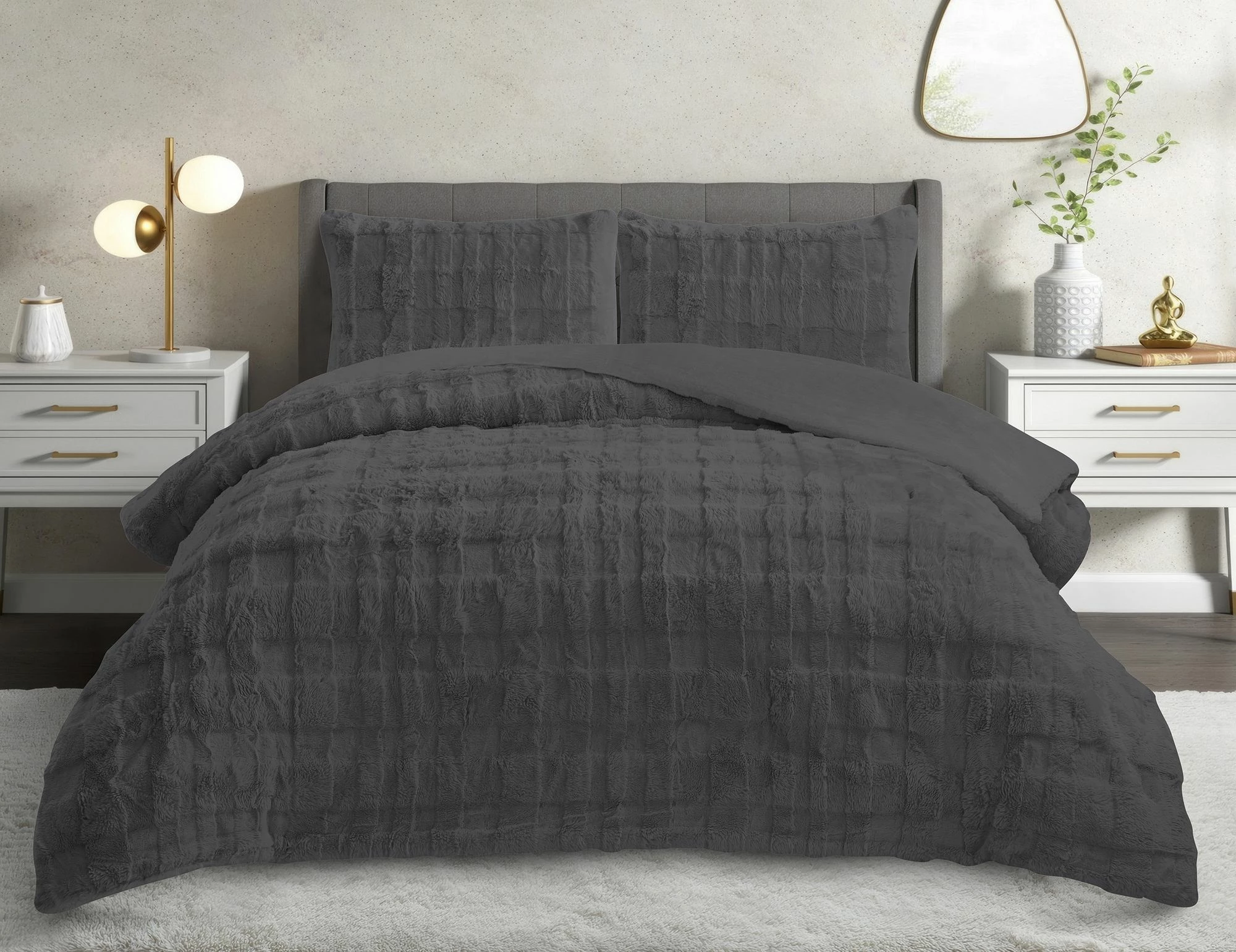 Set batanije dyshe dhe jastëkë, ngjyrë antracit, L'essentiel, Rabbit